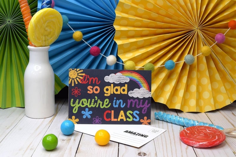 Amanda Creation Glad You're in My Class Colorful Chalkboard Themed Blank Postcards for Students from Teachers, 30 4"x6" Fill in Notecards by AmandaCreation - Image 2